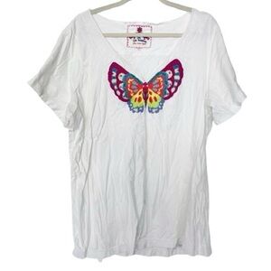 Johnny Was Embroidered Butterfly V Neck Top